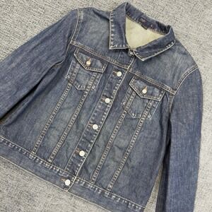 J. Crew Denim Jean Jacket Women's Large Blue Button Up Long Sleeve